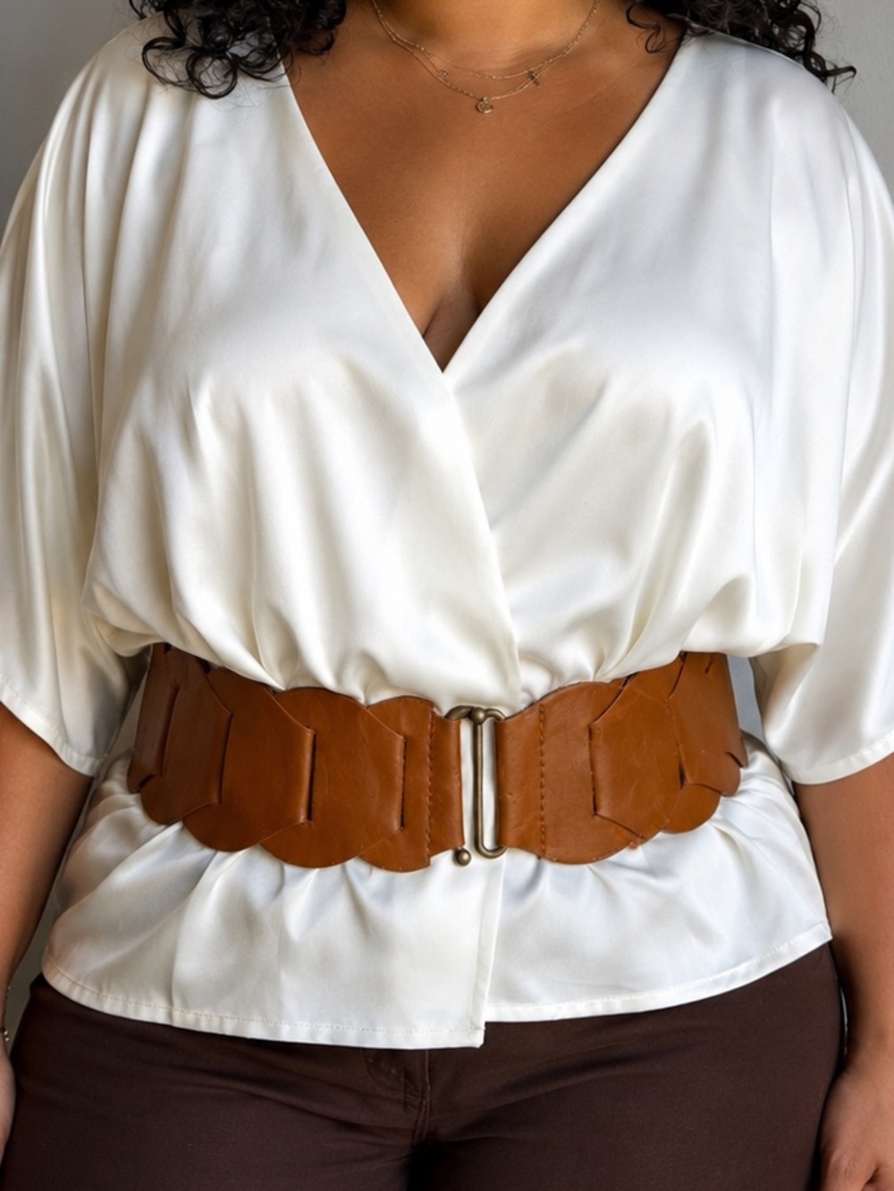 Brown Wide Stretch Waist Belt Statement Cinch Belt